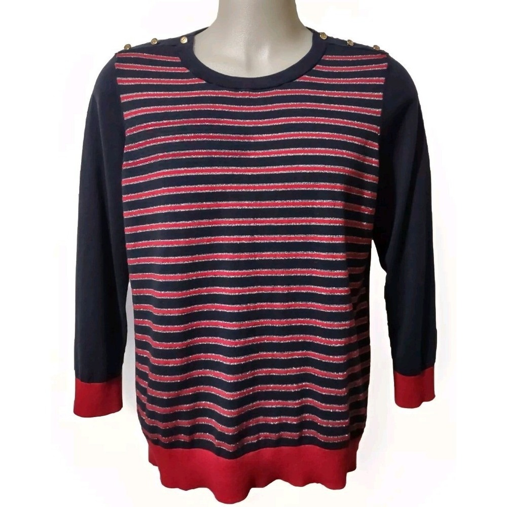 Talbots Sweater Women's 2X Multicolor Striped Classic Button-shoulder Pullover